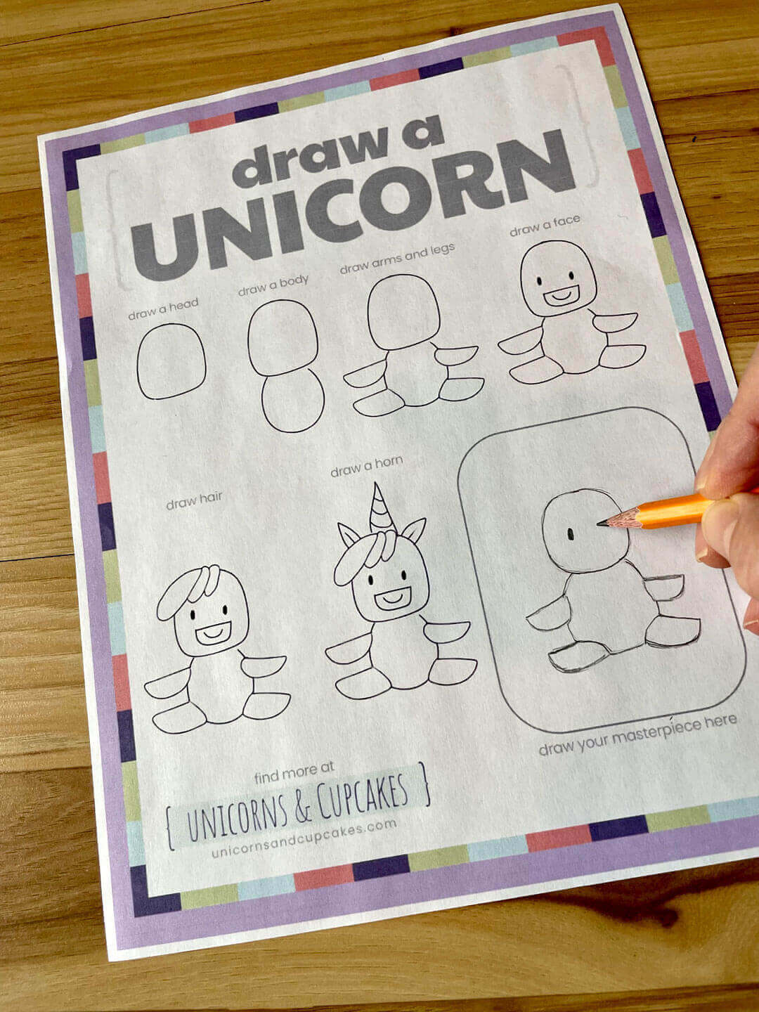 unicorn drawing for kids printed